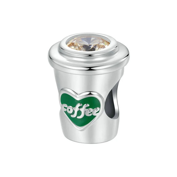 LUXYGLO 925 Sterling Silver Coffee Cup Charm with Zirconia