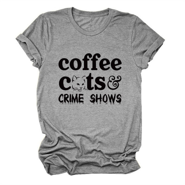 Coffee Cats Crime Shows Loose Women's Vintage T-Shirt