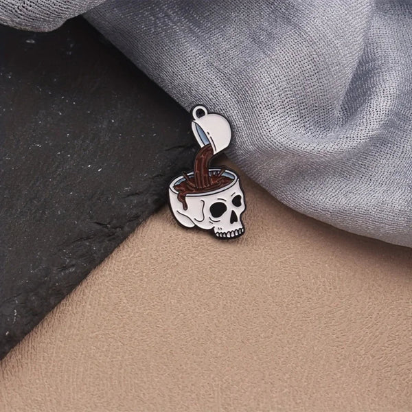 Skull Vintage-Style Enamel Brooch Pin - The Ultimate Coffee Fanatic Accessory