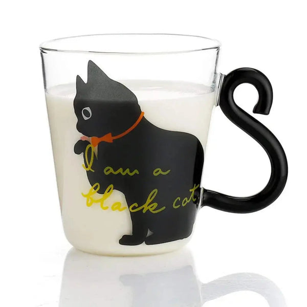 Cat Glass Coffee Tea Cup With Handle for Home Office, 250ML