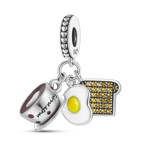 Luxyglo Sterling Silver Coffee Egg Toast Charm