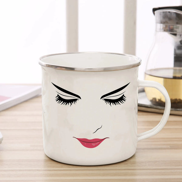 Game Inspired Man Woman Face Expression Enamel Mug