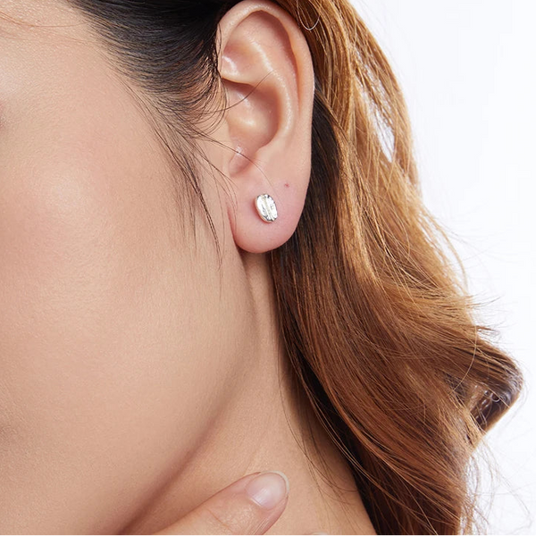 LUXYGLO  Authentic 925 Sterling Silver Coffee Bean Stud Earrings