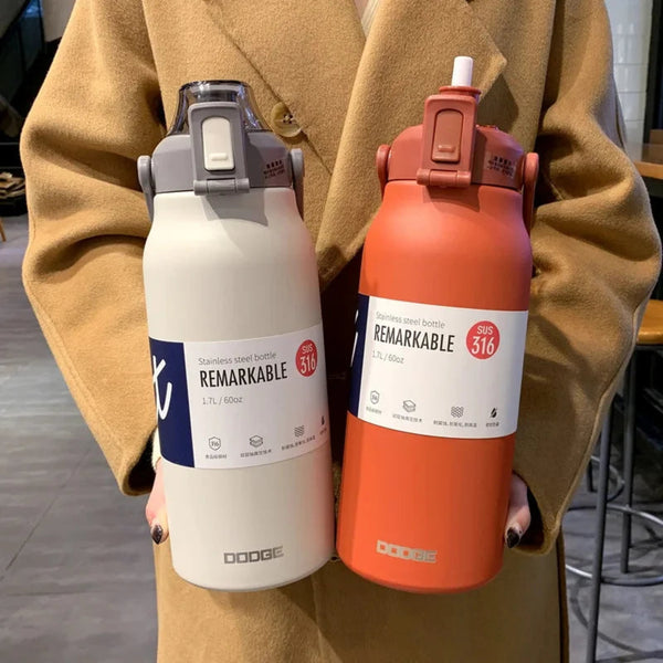 DODGE 1700ML Tumbler, Large Stainless Steel Thermos, 1.7L Water Bottle, Insulated Vacuum Flask.