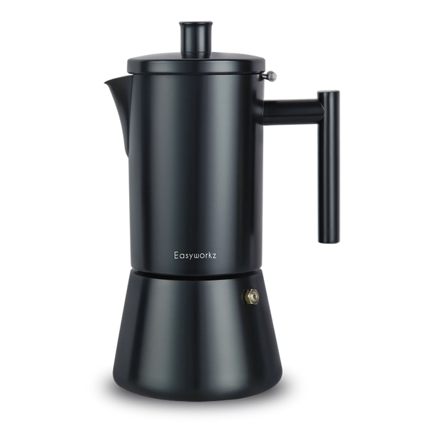 Black coffee maker on a white background