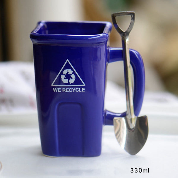 Funny Trash Can Ceramic Mug With Shovel