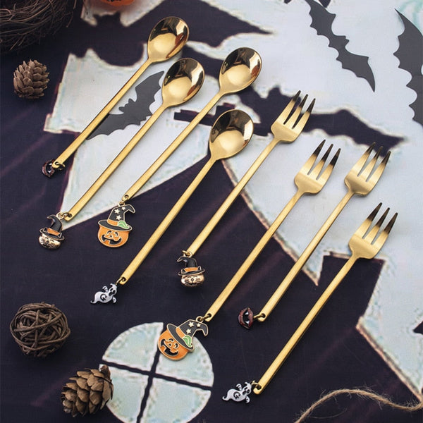 Halloween Style Pendant Gold Spoon and Fork
