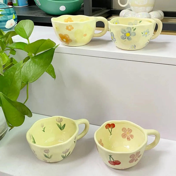 Tropical Flowers Hand Pinched Irregular Ceramic Mug