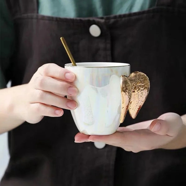 Angel Golden Wings White Ceramic Mug