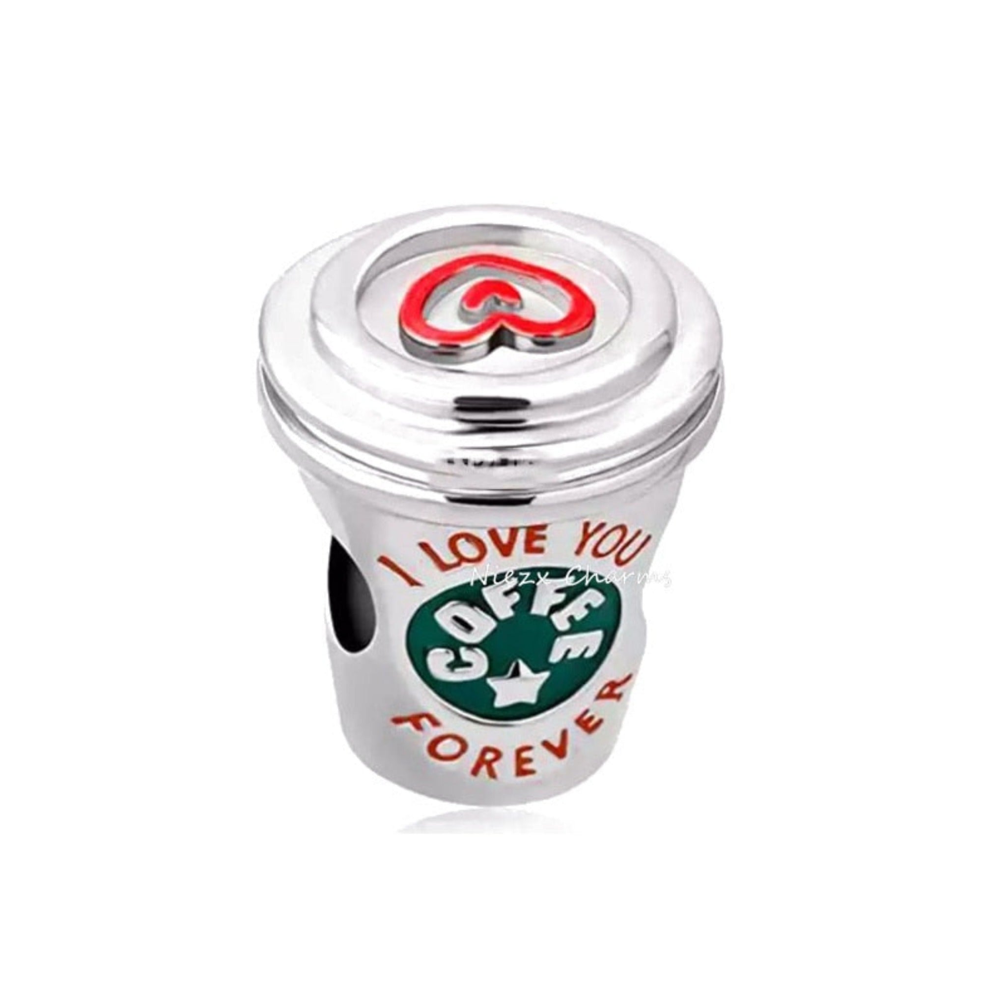 Luxyglo Sterling Silver I Love You Forever Coffee Cup Charm