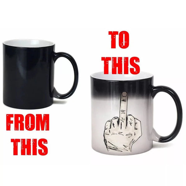 Funny Middle Finger Color Changing Coffee Mug - Heat Activated Novelty Gag Gift