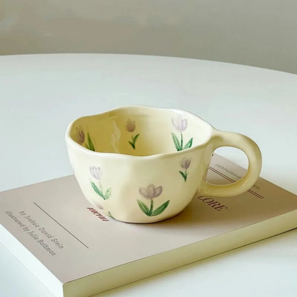 Tropical Flowers Hand Pinched Irregular Ceramic Mug