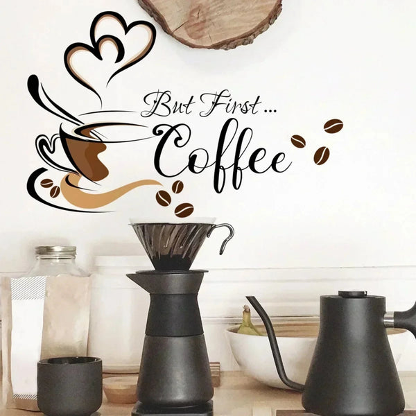 But First Coffee Coffee Cup Wall Sticker DIY Home Cafe Restaurant