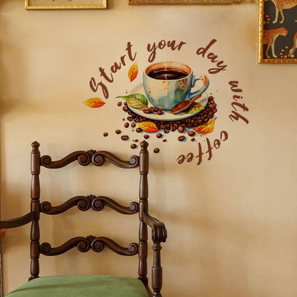Start Your Day With Coffee Paintings Coffee Cup Wall Sticker