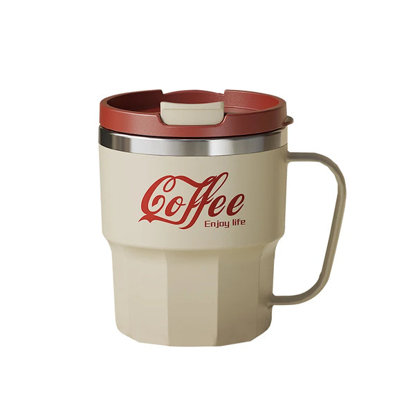 400ml Double Wall Insulated Coffee Mug | 304 Stainless Steel Cup with Lid and Handle