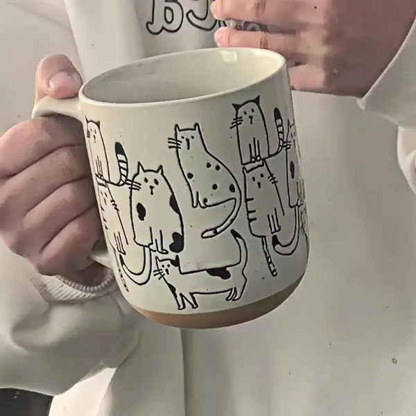 Cartoon Cats Hand-Painted Vintage Ceramic Mug