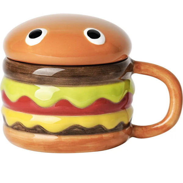 HANGRY Hamburger Shaped Ceramic Coffee Mug With Lid