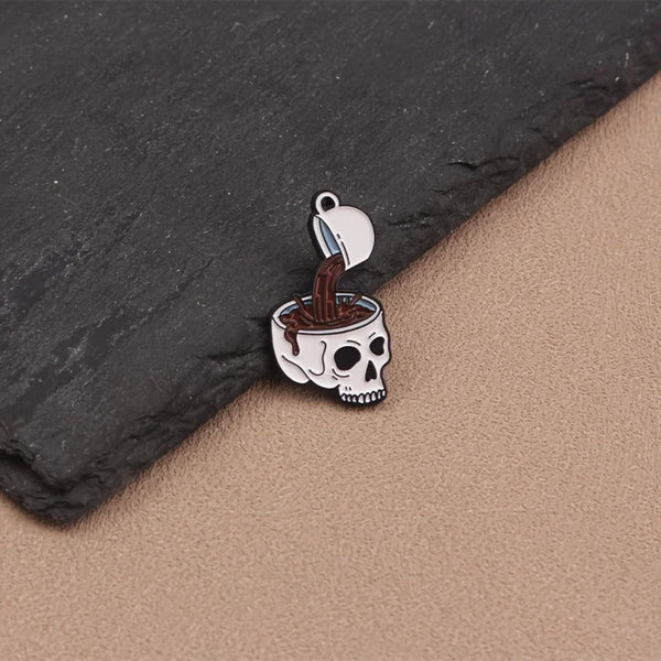 Skull Vintage-Style Enamel Brooch Pin - The Ultimate Coffee Fanatic Accessory