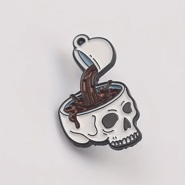 Skull Vintage-Style Enamel Brooch Pin - The Ultimate Coffee Fanatic Accessory