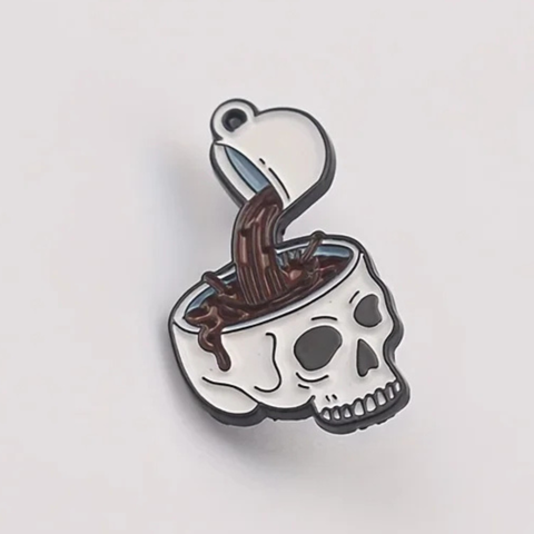 Skull Vintage-Style Enamel Brooch Pin - The Ultimate Coffee Fanatic Accessory