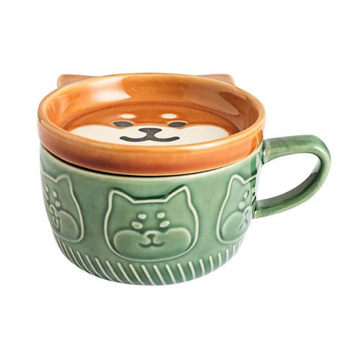 Bubbles Cat Pattern Mug With Small Ceramic Dish Lid