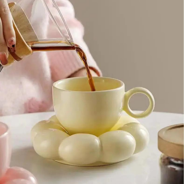 Sunflo Cloud Ceramic Coffee Mug With Saucer Set