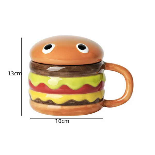 HANGRY Hamburger Shaped Ceramic Coffee Mug With Lid