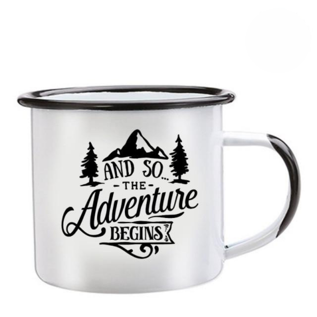 And So The Adventure Begins Enamel Camping Mug