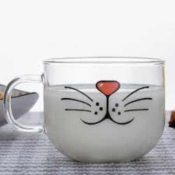 Bubbles Cat Face Transparent Glass Coffee Mug