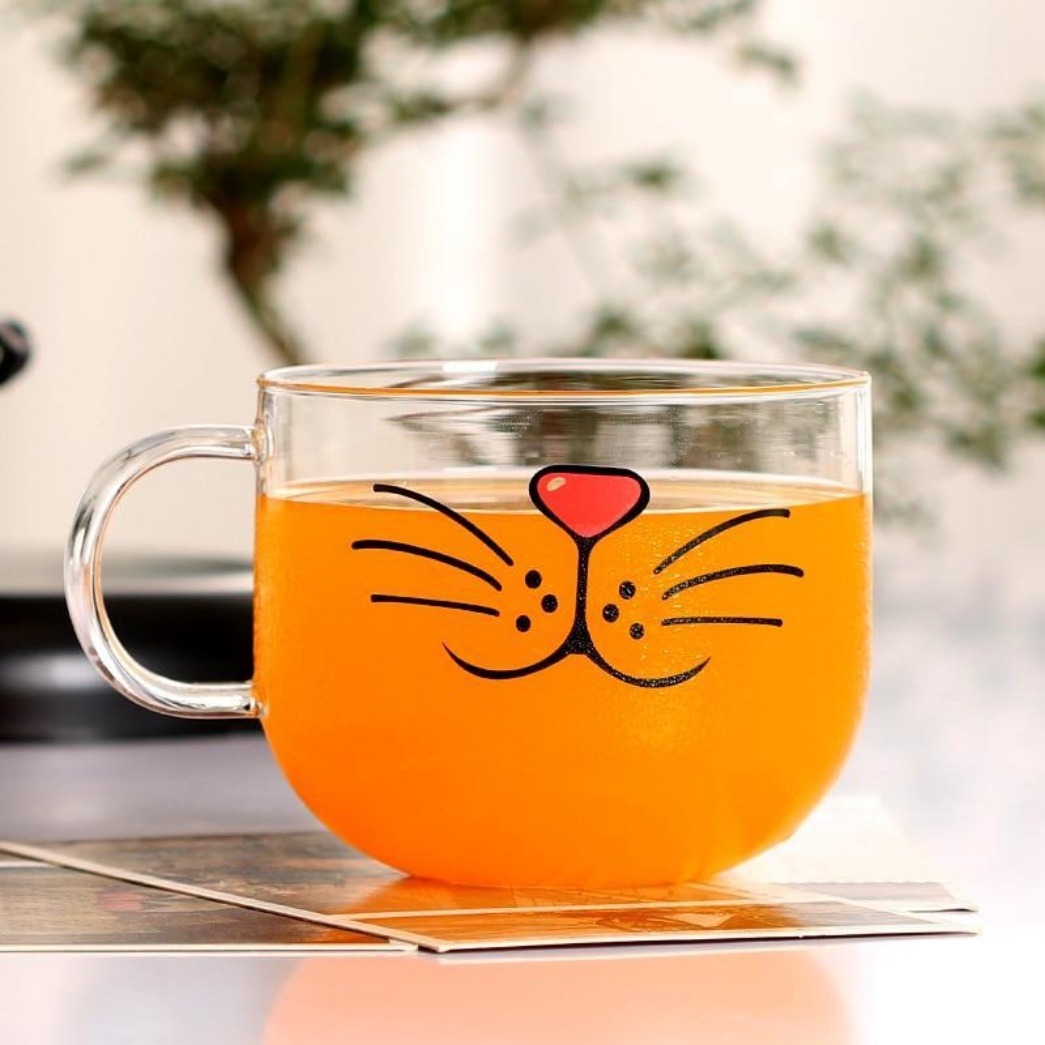 Bubbles Cat Face Transparent Glass Coffee Mug