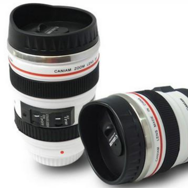Camera Lens Travel Mug - White