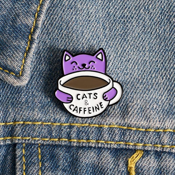 Cats & Caffeine Brooch Pin