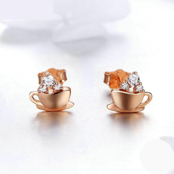 Luxyglo Sterling Silver Coffee and Cube Sugar Stud Earrings