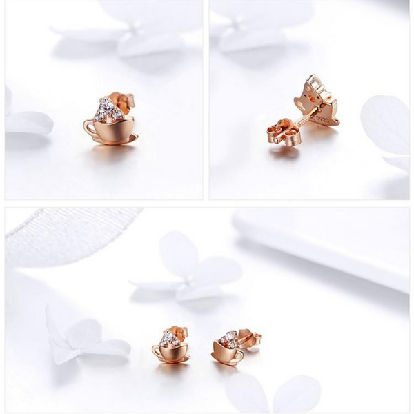 Luxyglo Sterling Silver Coffee and Cube Sugar Stud Earrings