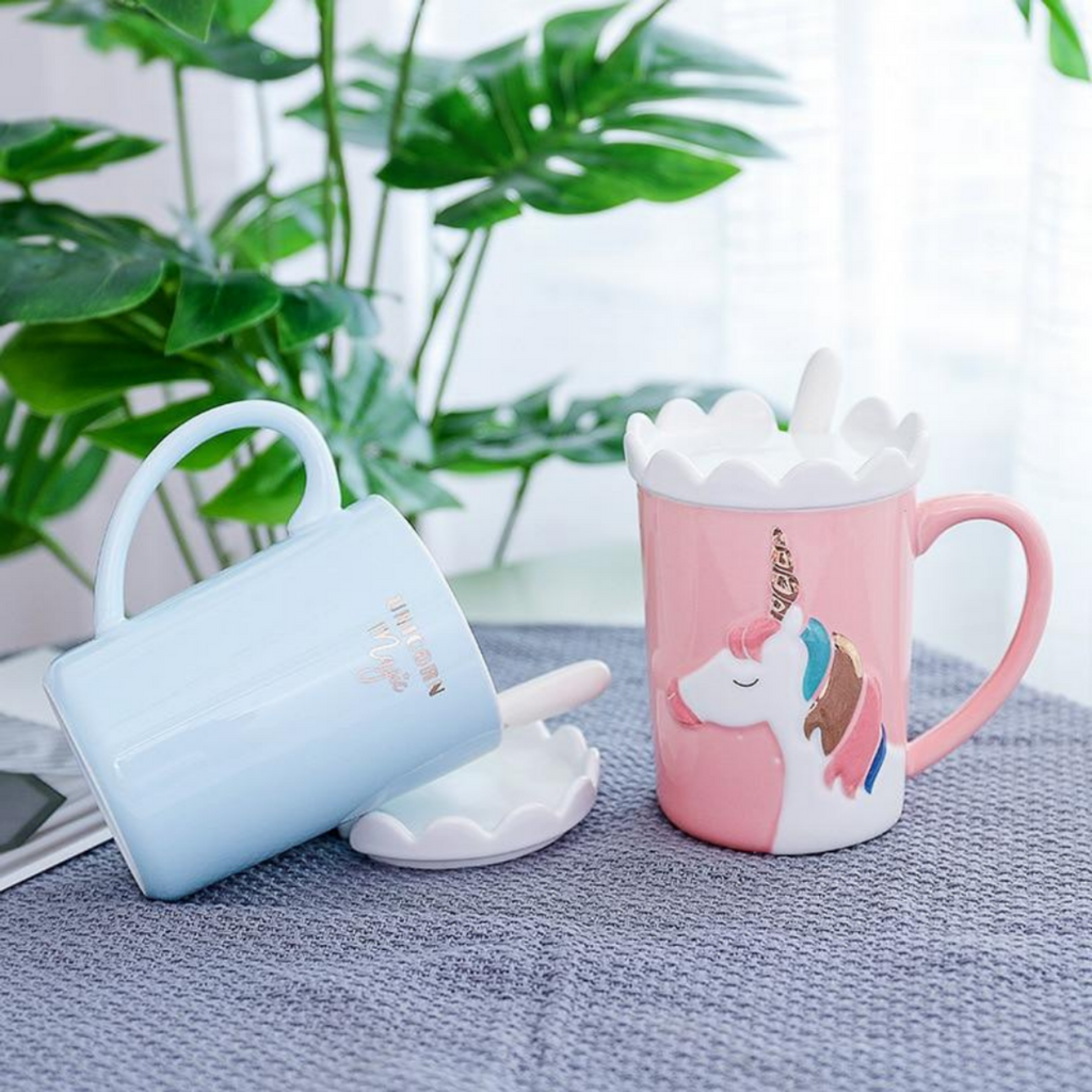 Cute Unicorn Coffee Mug with Lid and Spoon