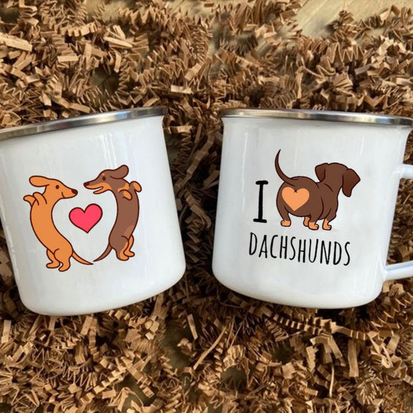 I Love Dachshunds Enamel Camp Mug