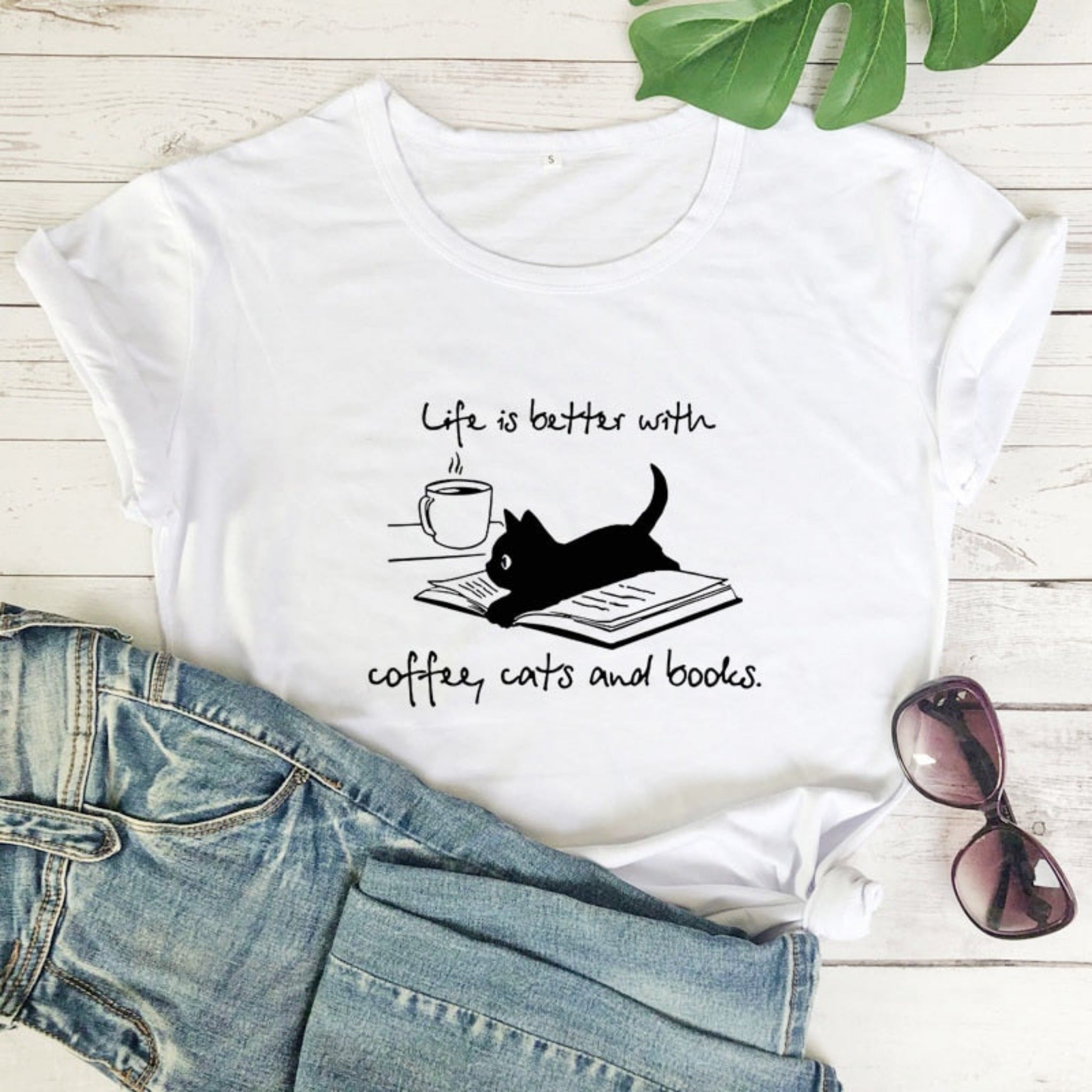 Life Is Better With Coffee Cats And Books Women T-shirt