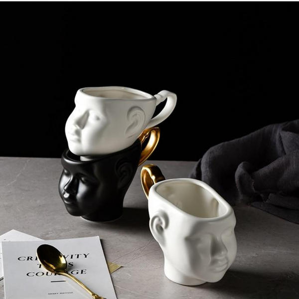 Porcelain Gold Handle Doll Head Mug
