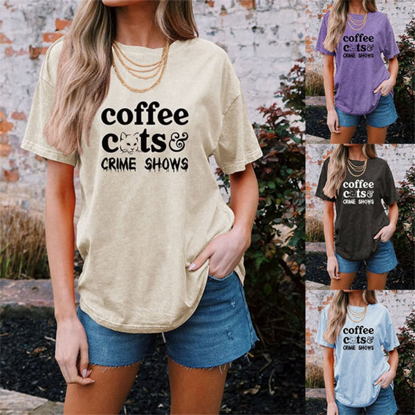 Coffee Cats Crime Shows Loose Women's Vintage T-Shirt