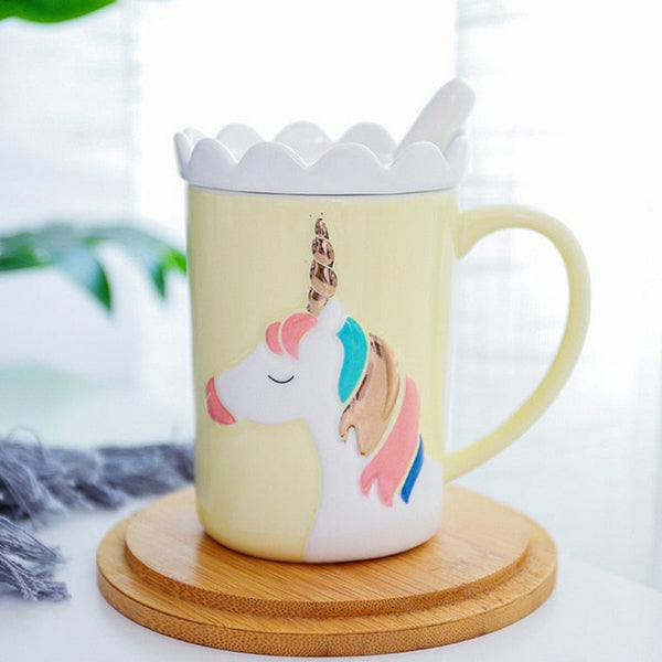 Crown Unicorn Mug With Spoon and Lace Lid