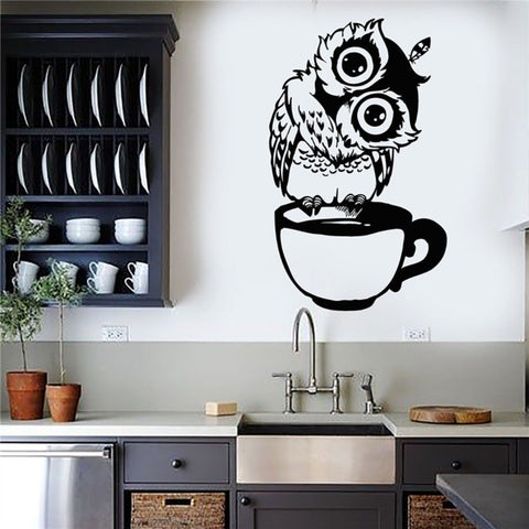 Owl In The Cup Coffee Wall Stickers