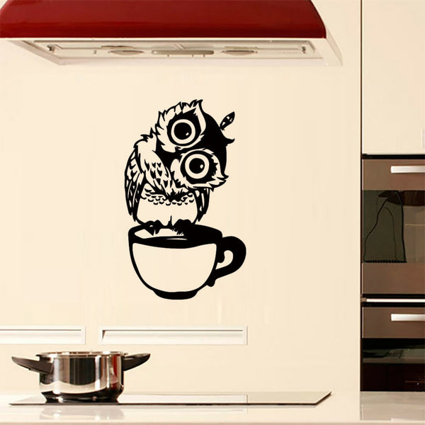 Owl In The Cup Coffee Wall Stickers
