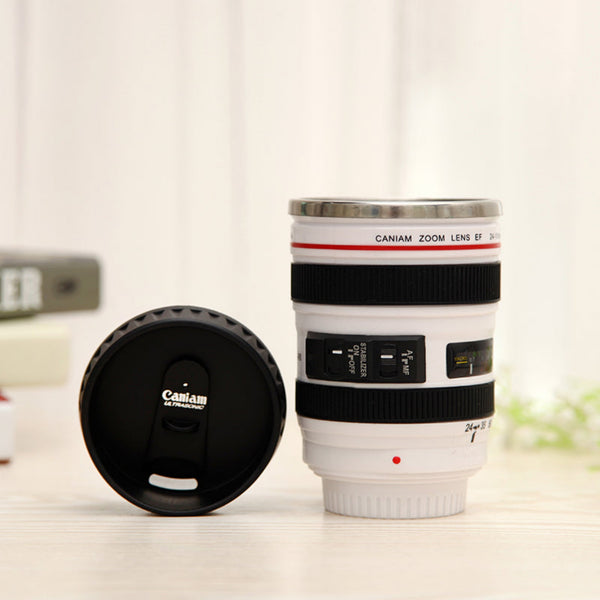 Camera Lens Travel Mug - White