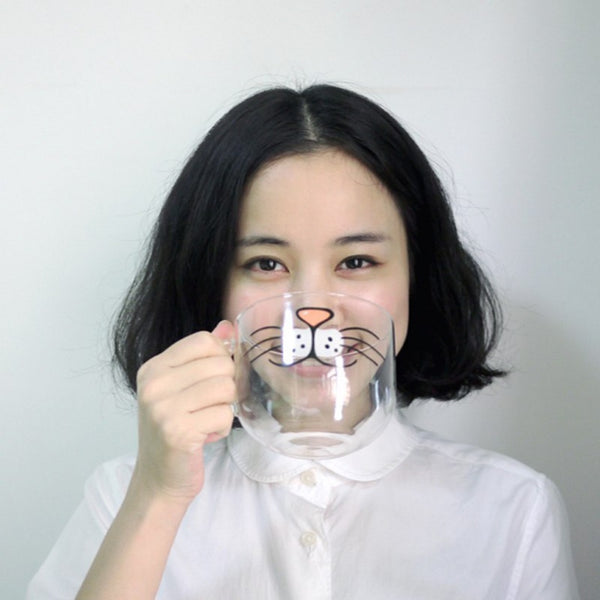 Bubbles Cat Face Transparent Glass Coffee Mug