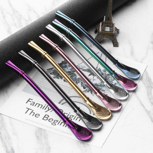 Classic Color Coffee Tea Filter Spoon Stainless Steel Drinking Straw